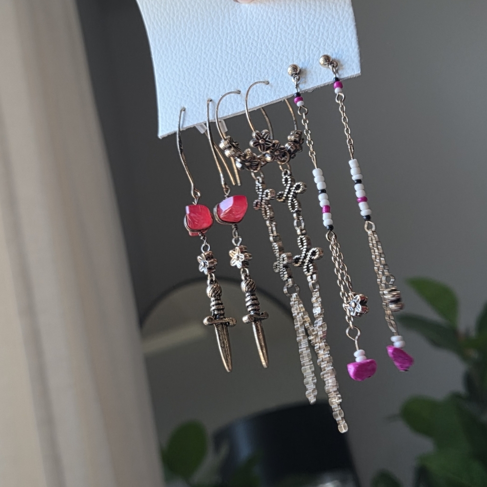 Free People Elegant Gold and Pink Dangle Earrings